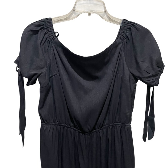 Doe & Rae Puff Sleeve Tie Wide Leg Flowy Jumpsuit Black Women’s Size Medium - Picture 4 of 8